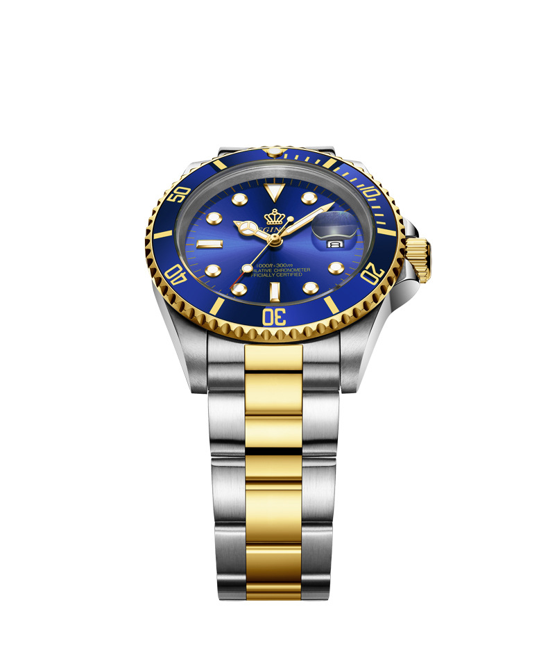 Men’s watch blue water ghost calendar watch high-end simple cross-border waterproof stainless steel rotating bezel student sports watch zybercart.com