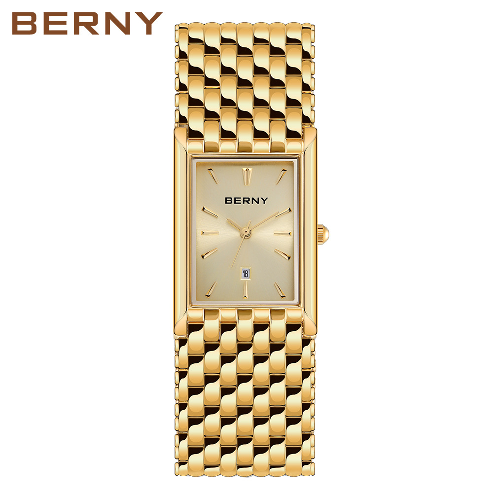 Bernie brand hot selling ultra-thin gold quartz watch rectangular men’s watch stainless steel band waterproof women’s watch zybercart.com Bernie brand hot selling ultra-thin gold quartz watch rectangular men’s watch stainless steel band waterproof women’s watch zybercart.com Extras