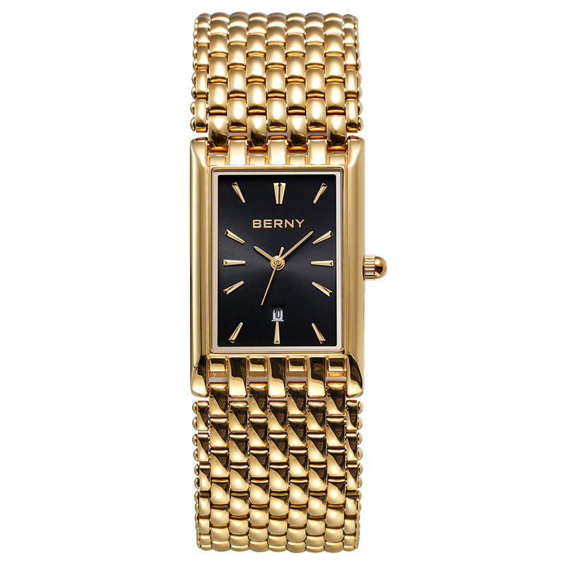 Bernie brand hot selling ultra-thin gold quartz watch rectangular men’s watch stainless steel band waterproof women’s watch zybercart.com Bernie brand hot selling ultra-thin gold quartz watch rectangular men’s watch stainless steel band waterproof women’s watch zybercart.com Extras