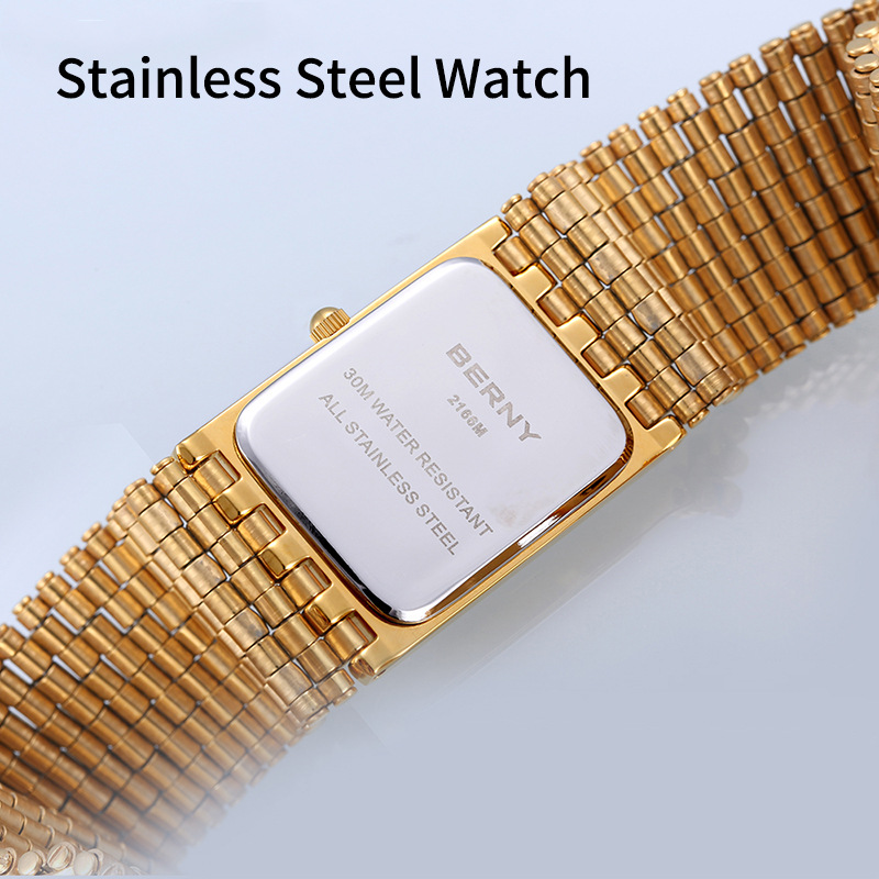 Bernie brand hot selling ultra-thin gold quartz watch rectangular men’s watch stainless steel band waterproof women’s watch zybercart.com Bernie brand hot selling ultra-thin gold quartz watch rectangular men’s watch stainless steel band waterproof women’s watch zybercart.com Extras