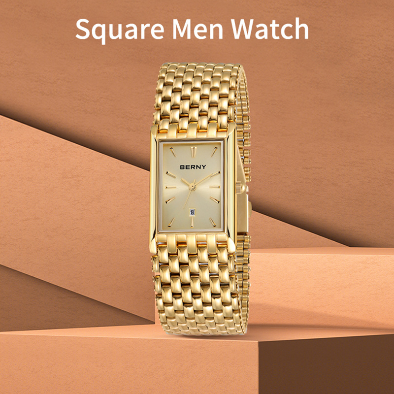 Bernie brand hot selling ultra-thin gold quartz watch rectangular men’s watch stainless steel band waterproof women’s watch zybercart.com Bernie brand hot selling ultra-thin gold quartz watch rectangular men’s watch stainless steel band waterproof women’s watch zybercart.com Extras