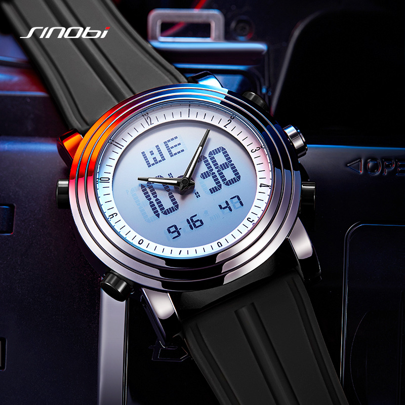 Sinobi Men’s Watch Men’s Double Luminous Cool Creative Sports Silicone Watch Electronic Watch Cross-border S9368 zybercart.com