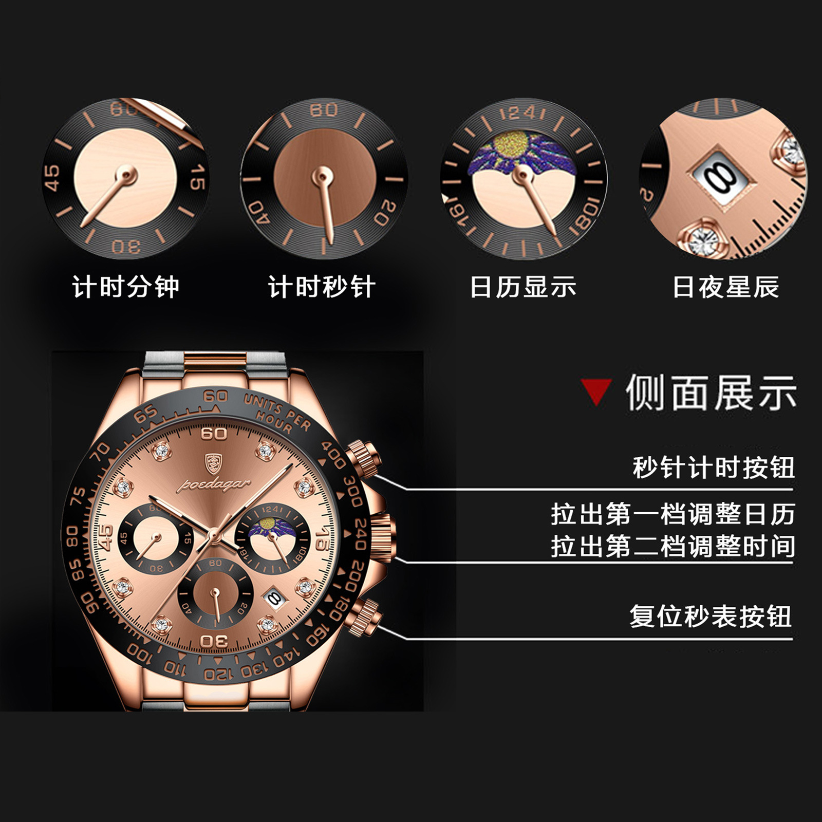 Swiss brand multifunctional solid steel strap men’s watch waterproof men’s watch live broadcast foreign trade hot sale zybercart.com