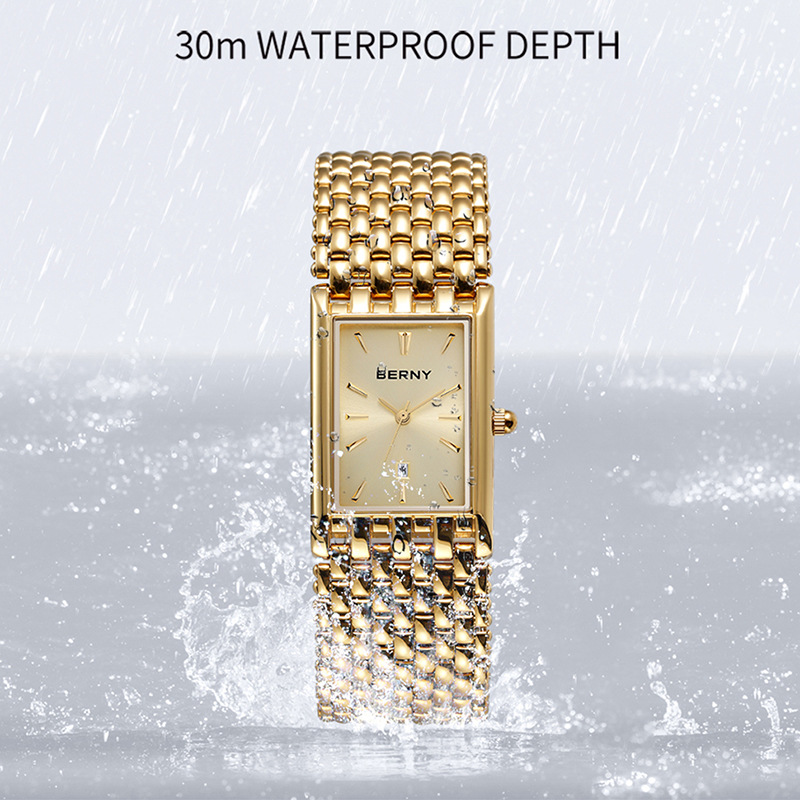 Bernie brand hot selling ultra-thin gold quartz watch rectangular men’s watch stainless steel band waterproof women’s watch zybercart.com Bernie brand hot selling ultra-thin gold quartz watch rectangular men’s watch stainless steel band waterproof women’s watch zybercart.com Extras