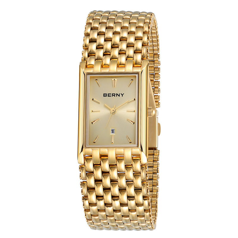 Bernie brand hot selling ultra-thin gold quartz watch rectangular men’s watch stainless steel band waterproof women’s watch zybercart.com Bernie brand hot selling ultra-thin gold quartz watch rectangular men’s watch stainless steel band waterproof women’s watch zybercart.com Extras