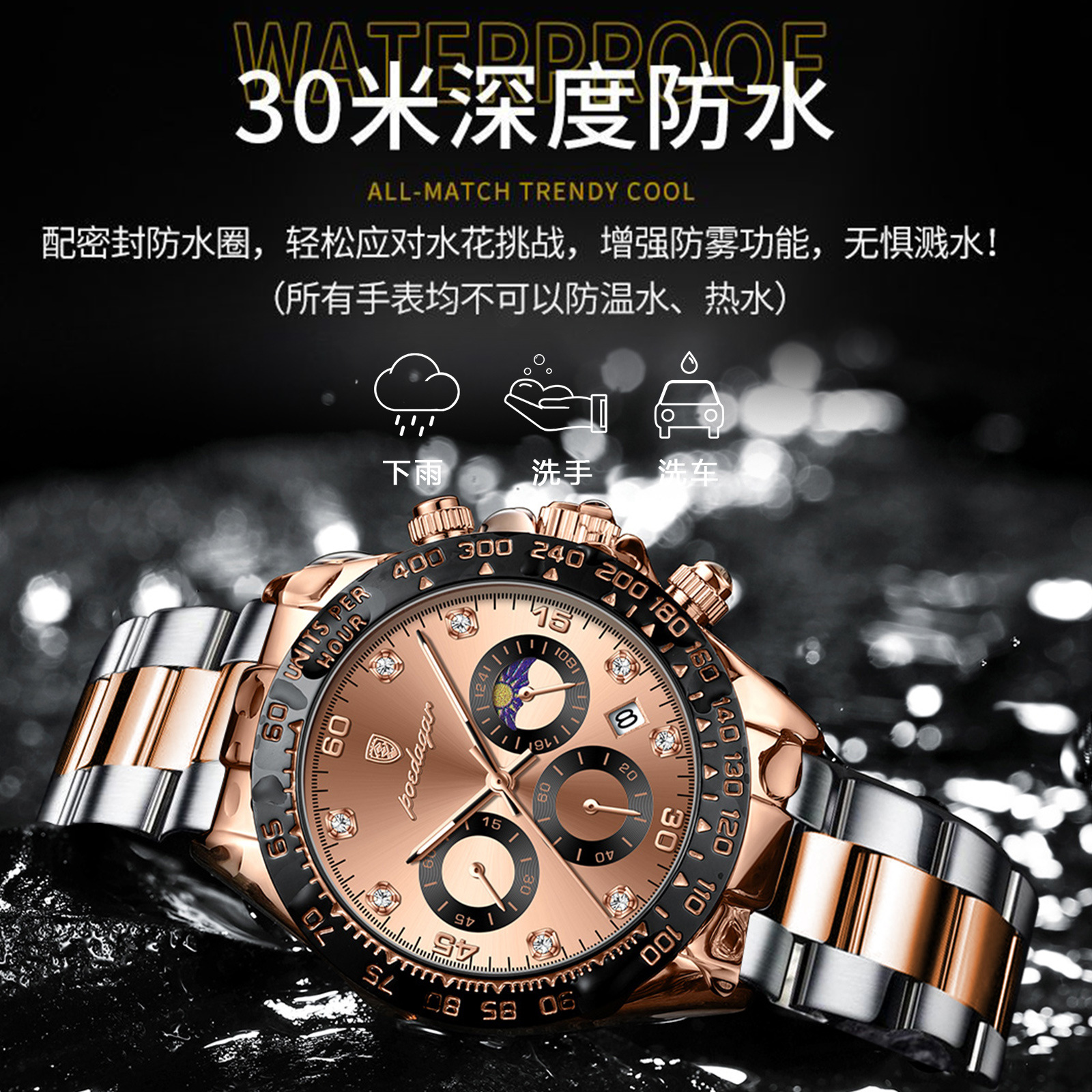 Swiss brand multifunctional solid steel strap men’s watch waterproof men’s watch live broadcast foreign trade hot sale zybercart.com
