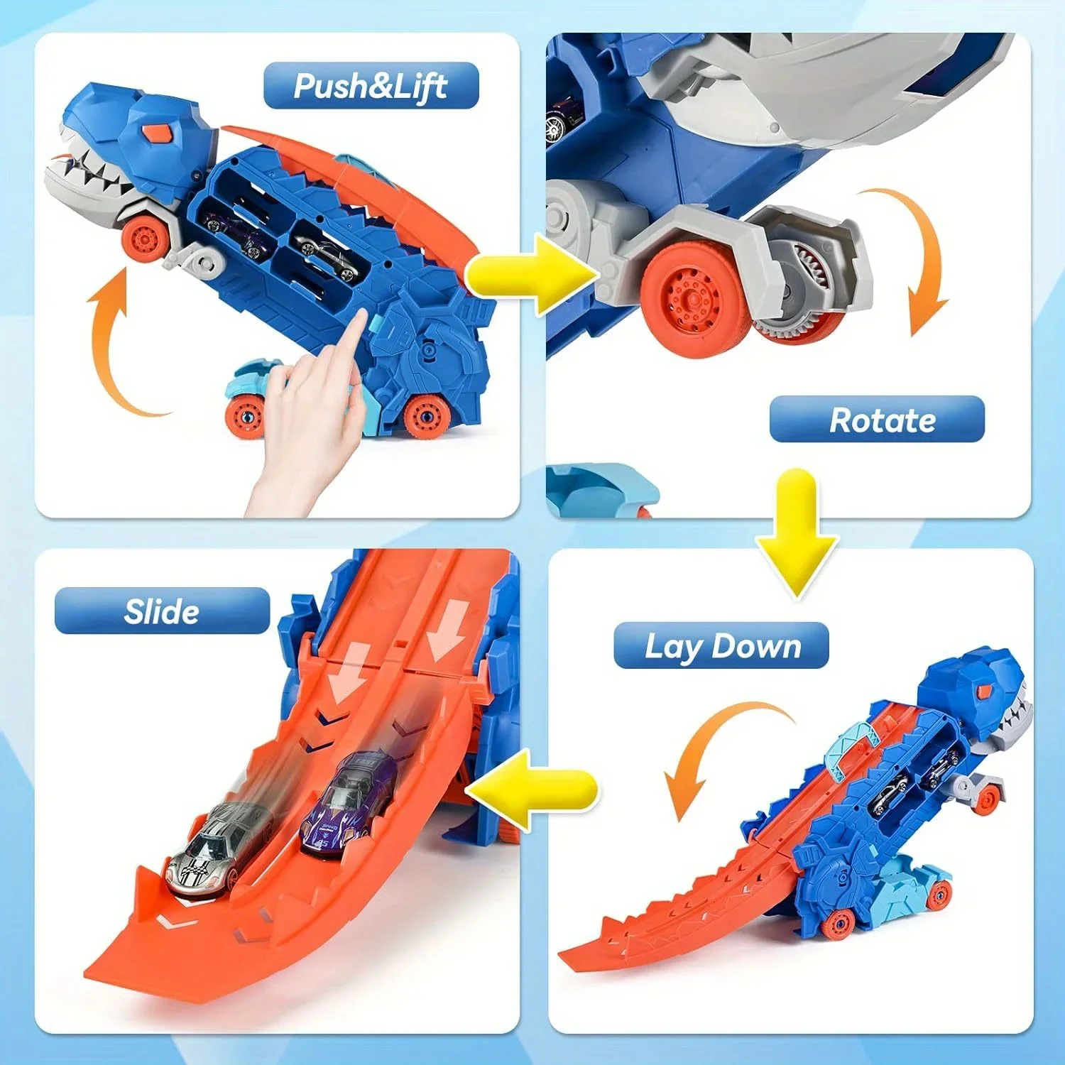 Transport Dinosaur Truck with Foldable Sliding Race Track Transforms into Standing T-rex Best Birthday Gifts Toys Boys Girls Kid zybercart.com