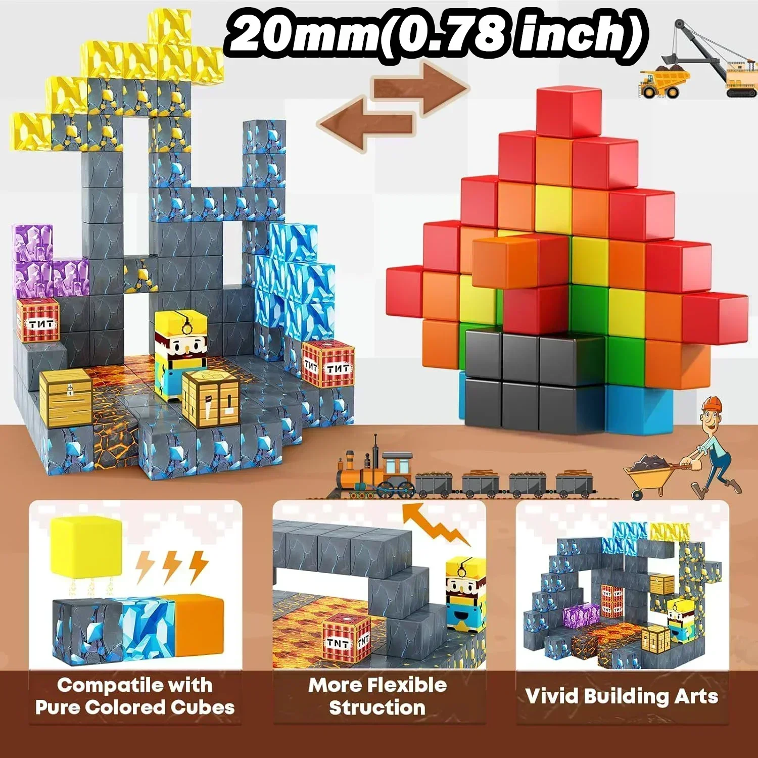 Magnetic Building Blocks Mine World Magnet Cube Set for Boy Girl Kid Age 3+ DIY Model Children Stem STEM Sensory Toy Gift zybercart.com