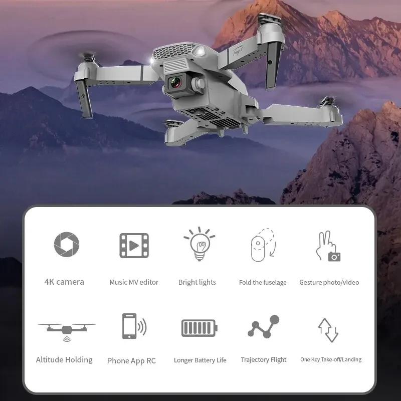 2024 E88 Pro WIFI FPV Drone, Wide Angle 4K/1080P HD Camera, Height Hold, Foldable RC Quadcopter Helicopter Toy Gift zybercart.com