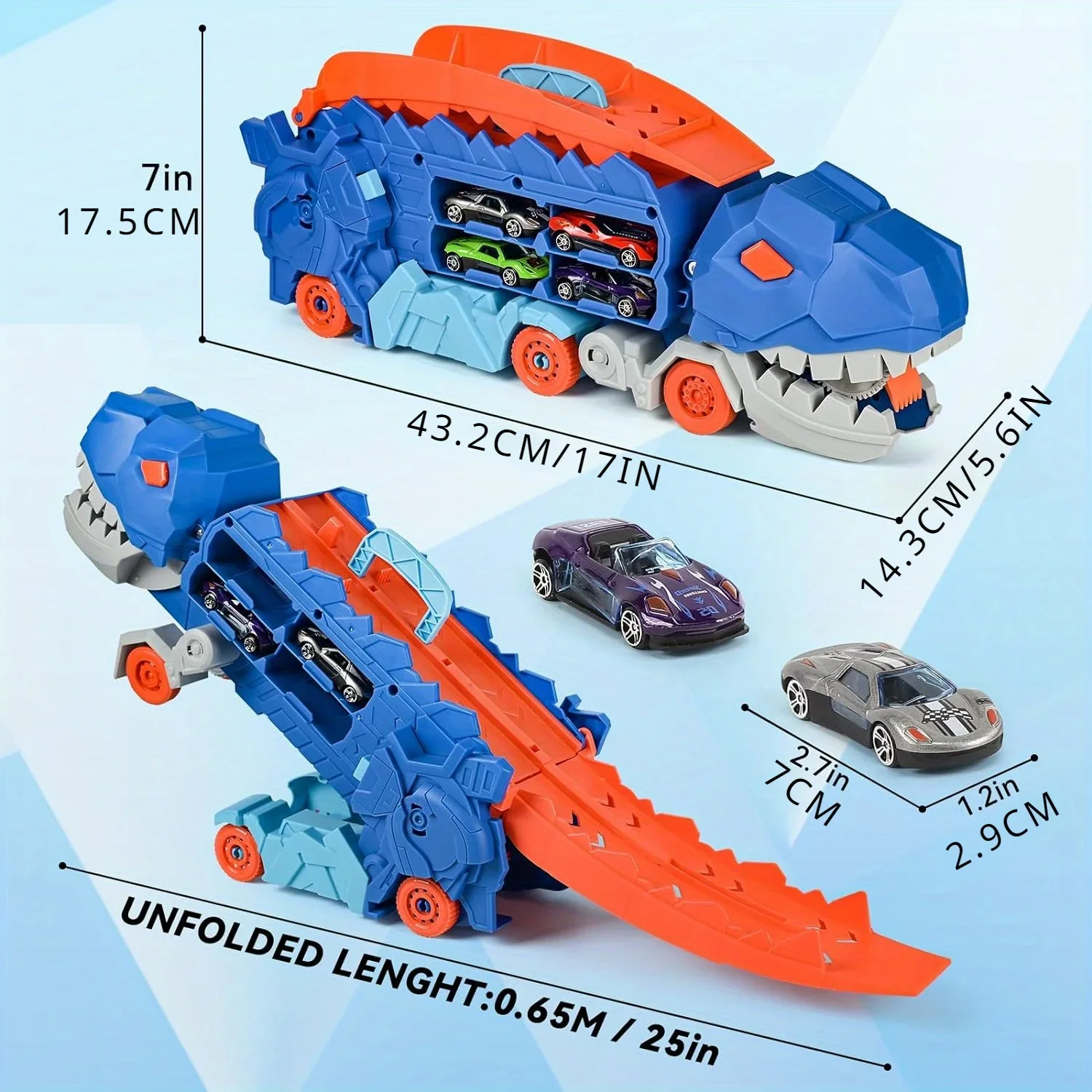 Transport Dinosaur Truck with Foldable Sliding Race Track Transforms into Standing T-rex Best Birthday Gifts Toys Boys Girls Kid zybercart.com