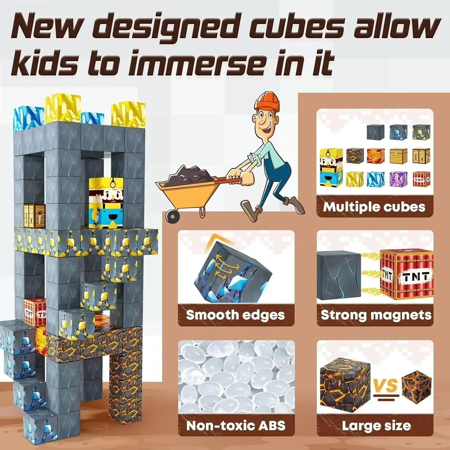 Magnetic Building Blocks Mine World Magnet Cube Set for Boy Girl Kid Age 3+ DIY Model Children Stem STEM Sensory Toy Gift zybercart.com