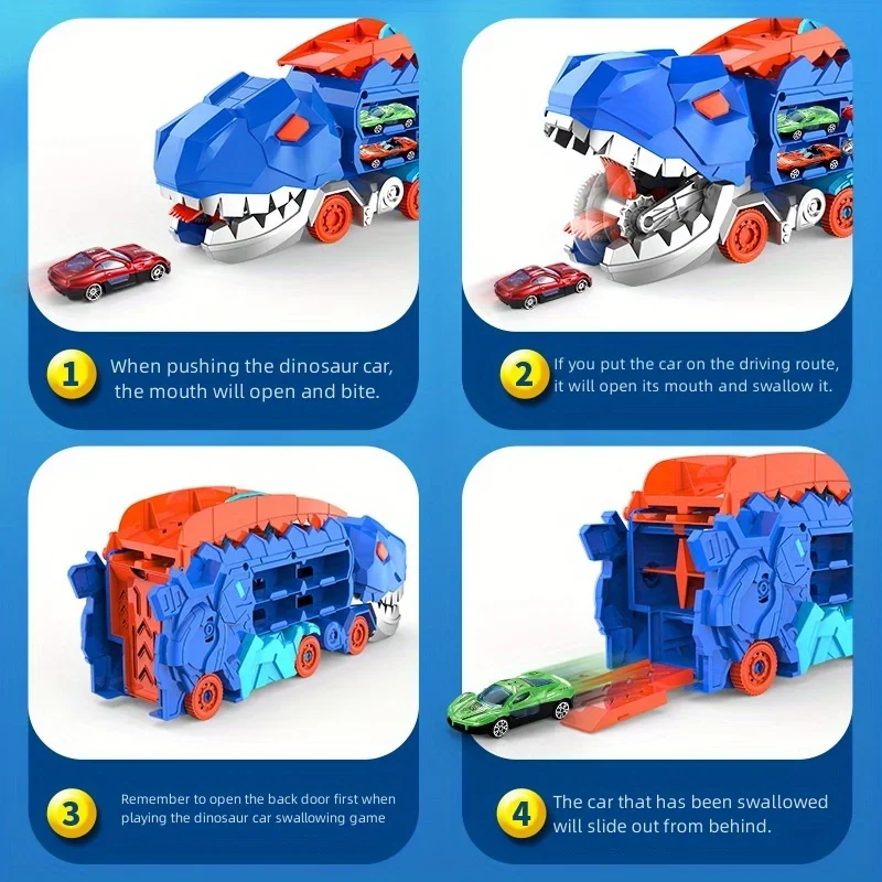 Transport Dinosaur Truck with Foldable Sliding Race Track Transforms into Standing T-rex Best Birthday Gifts Toys Boys Girls Kid zybercart.com