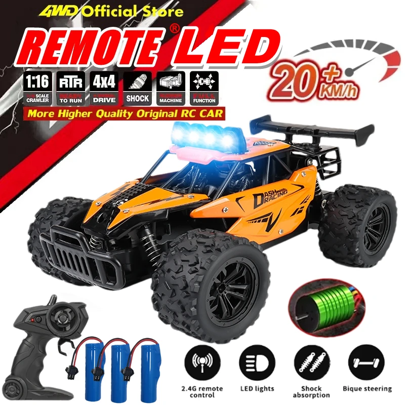 Remote Control Car RC Drift Racing 1:16 Vehicle Off Road Alloy 2.4G Radio High-Speed Trucks With LED Light Climbing Gift Kid Toy zybercart.com