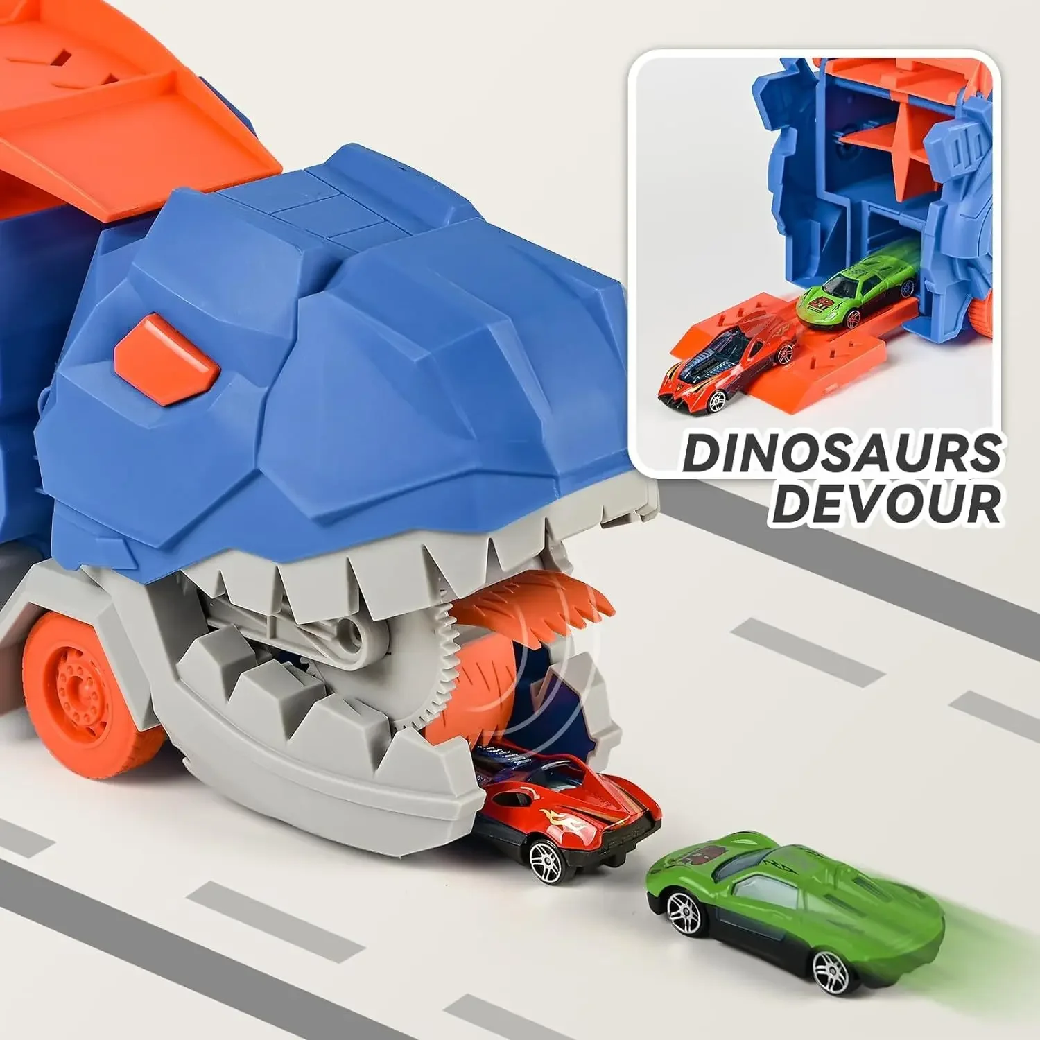 Transport Dinosaur Truck with Foldable Sliding Race Track Transforms into Standing T-rex Best Birthday Gifts Toys Boys Girls Kid zybercart.com