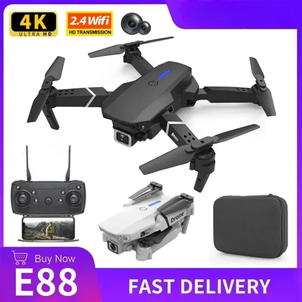 2024 E88 Pro WIFI FPV Drone, Wide Angle 4K/1080P HD Camera, Height Hold, Foldable RC Quadcopter Helicopter Toy Gift