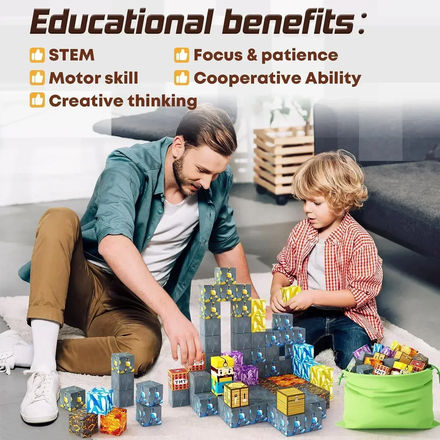 Magnetic Building Blocks Mine World Magnet Cube Set for Boy Girl Kid Age 3+ DIY Model Children Stem STEM Sensory Toy Gift zybercart.com