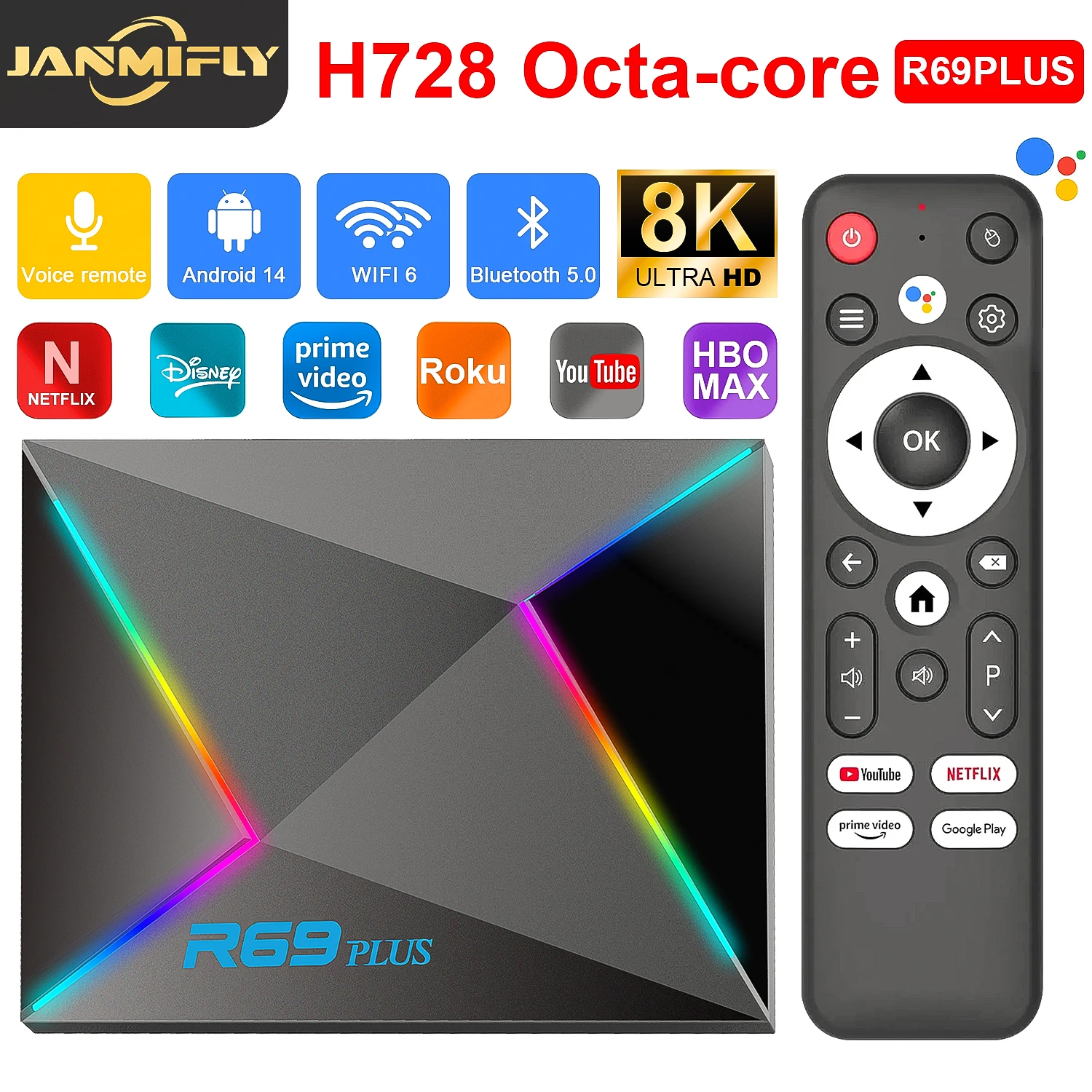 R69 Plus Voice Control TV Box Ultra HD 8K Allwinner H728 Octa Core Support Netflix tv box WIFI 6 Set Top Box zybercart.com