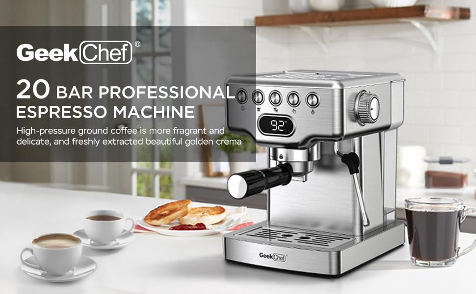 Geek Chef Espresso Machine, 20 Bar Espresso Machine With Milk Frother For Latte, Cappuccino, Macchiato, For Home Espresso Maker, 1.8L Water Tank, Stainless Steel, Ban On Amazon zybercart.com Devices