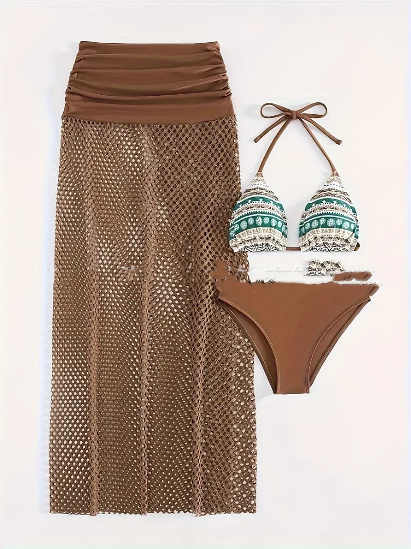 European And American Sexy Bikini Fishnet Long Skirt Three-piece Set For Women zybercart.com Women's Fashion