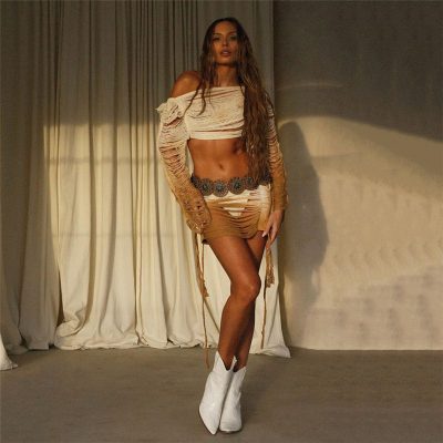 Top High Waist Drawstring Short Skirt Set For Women