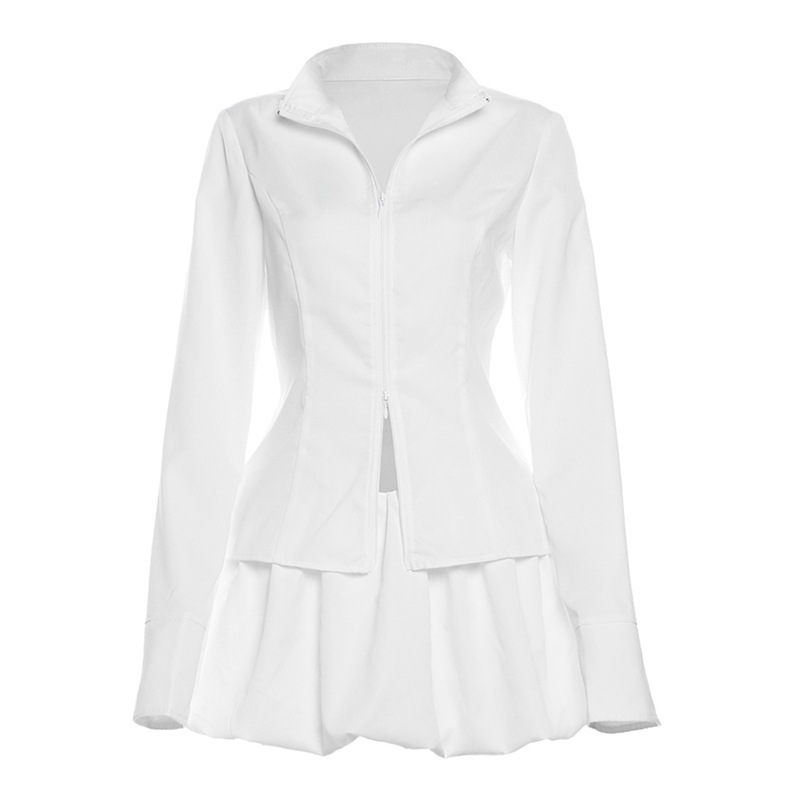 Slim Suits V-neck ZIpper Long-sleeved Top And Mini Skirt Ins Fashion Two-piece Set Women Clothing zybercart.com Women's Fashion