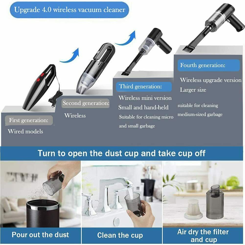 Portable Car Vacuum Cleaner, Handheld Vacuum High Power Cordless, Hand Vacuum Rechargeable Easy To Clean Car Interior, Desktop, Sofa, Keyboard, Drawer And Crevices, Small Spaces zybercart.com Extras