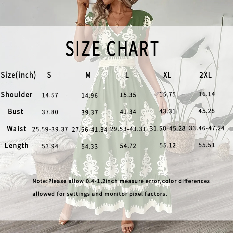 Women’s Summer Flowy Maxi Dress Casual Cap Sleeve V Neck Smocked Waist Beach Sundress zybercart.com Fashion