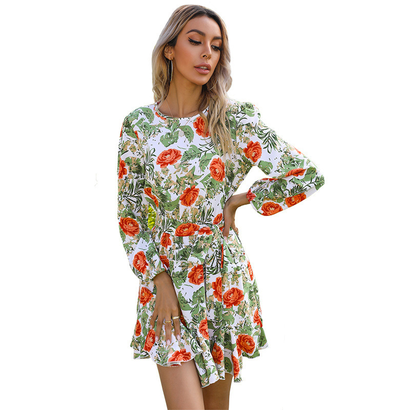 Autumn And Winter Lacing Printed Long Sleeve Dress zybercart.com Women's Fashion
