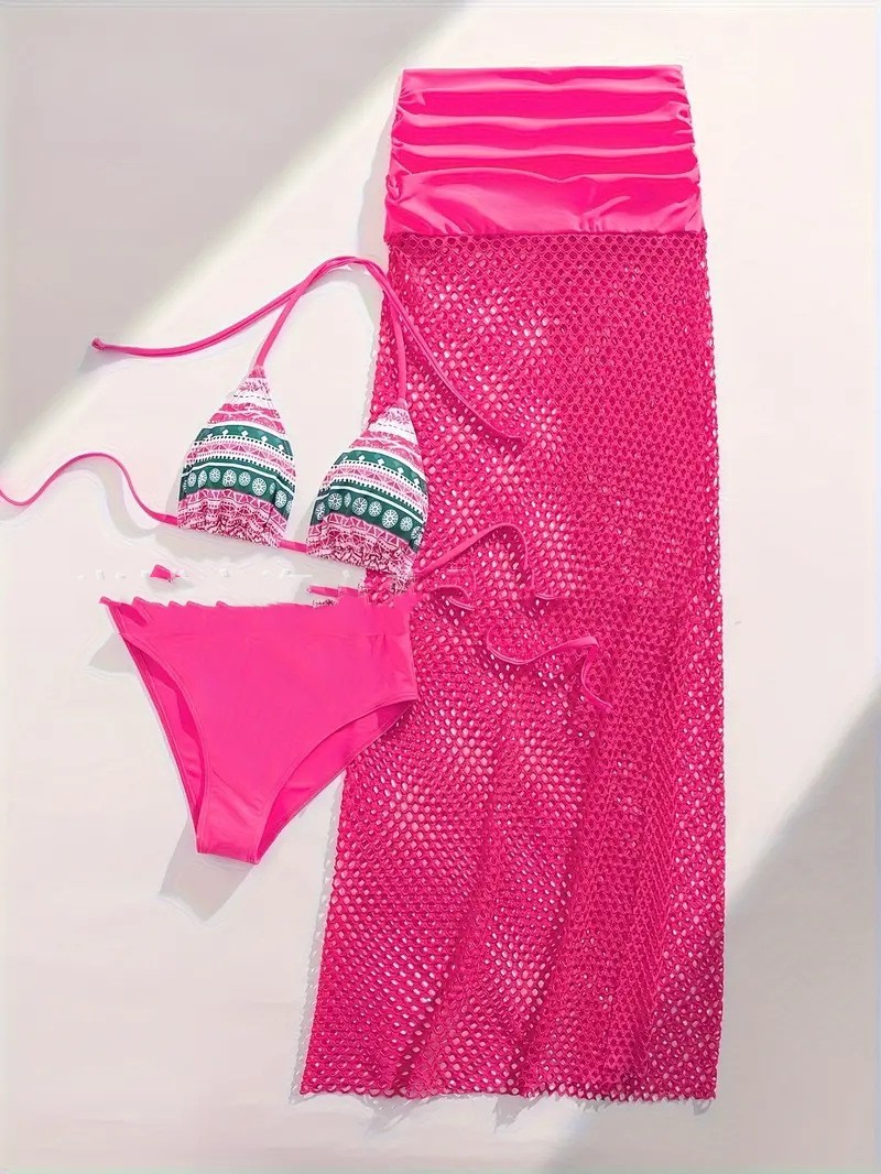 European And American Sexy Bikini Fishnet Long Skirt Three-piece Set For Women zybercart.com Women's Fashion