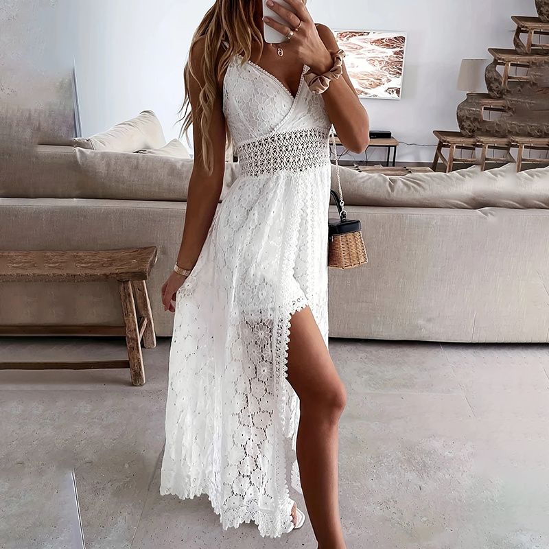 Women’s Summer Elegant Lace Jumpsuit – V-Neck Sleeveless Romper With Intricate Detailing zybercart.com Fashion