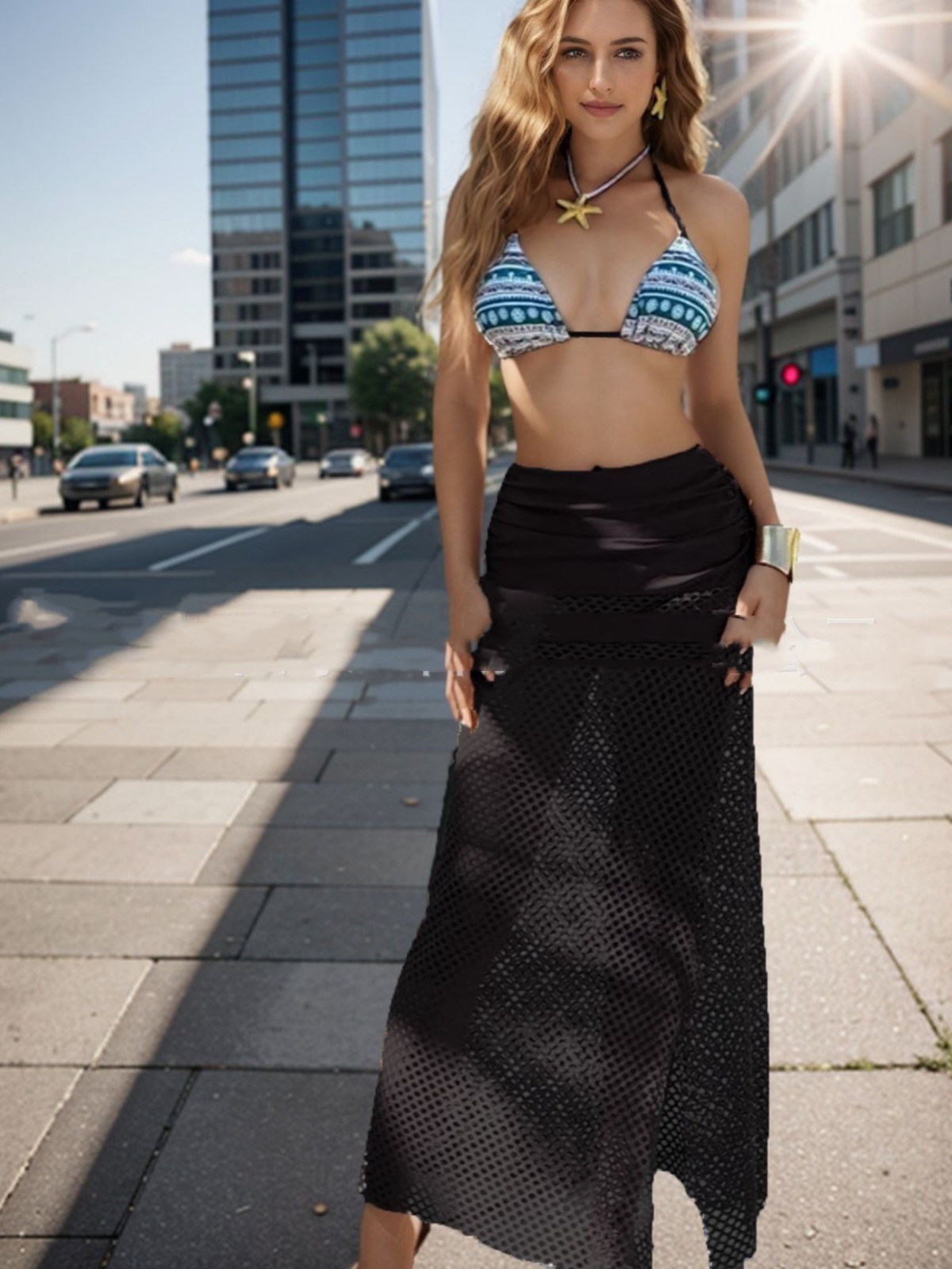 European And American Sexy Bikini Fishnet Long Skirt Three-piece Set For Women zybercart.com Women's Fashion