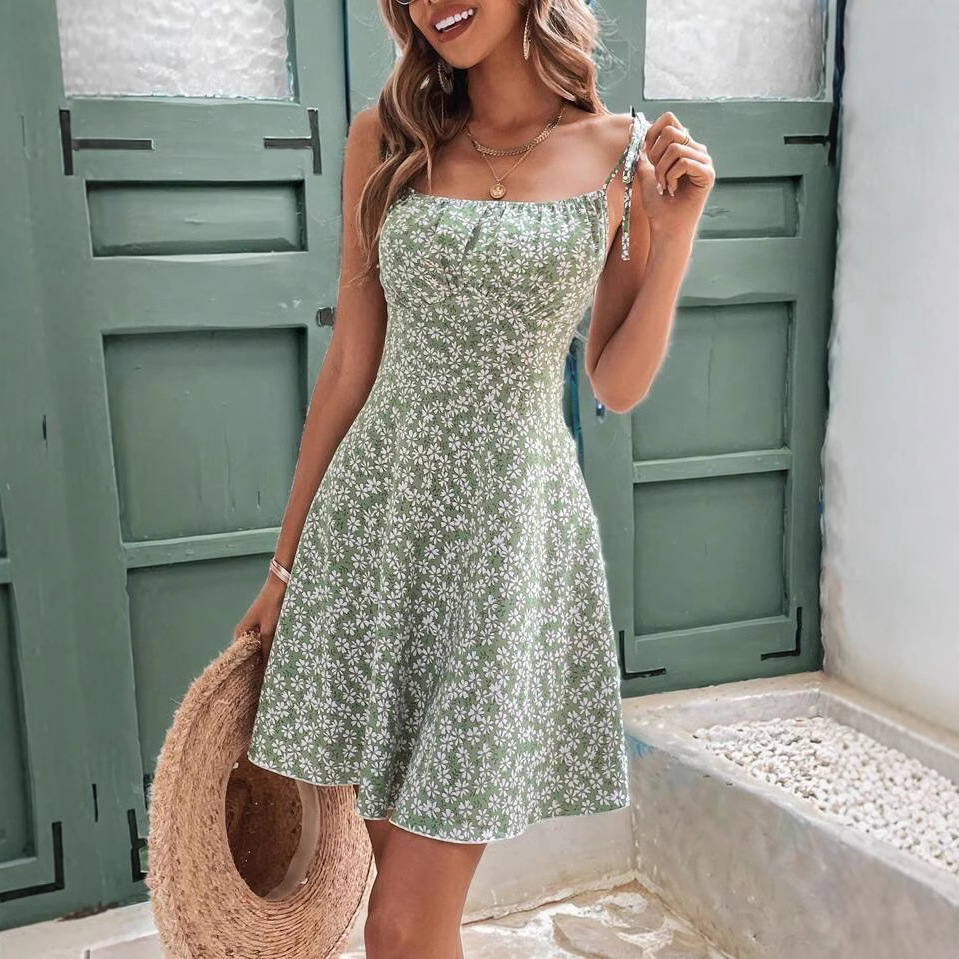 Women’s Summer Floral Spaghetti Strap Beach Short Dress,Womens Dresses,Woman Clothing,Woman Clothes,Sundress,New In Dress zybercart.com Women's Fashion