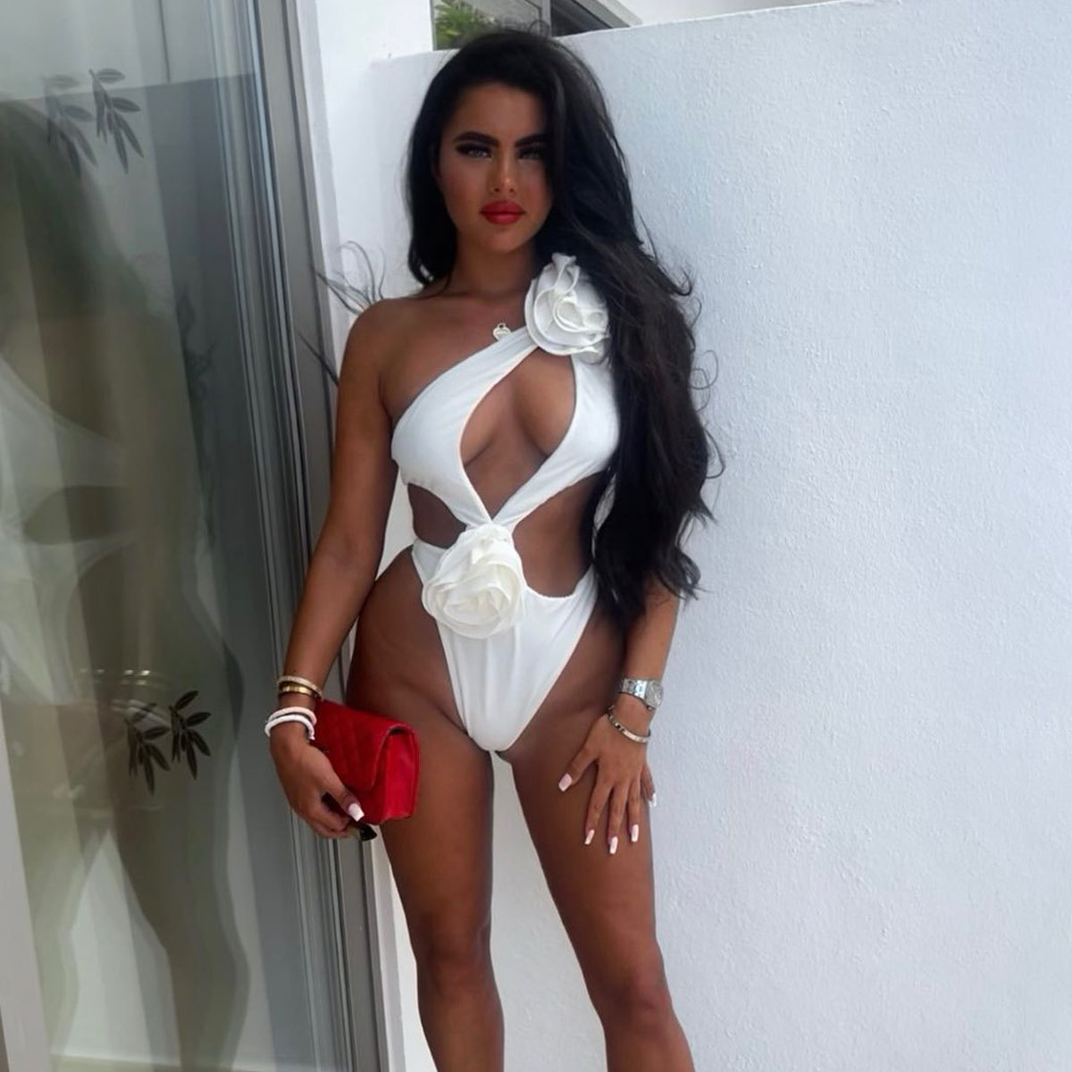 Solid Color Hollow Out One Piece Swimsuit Short Skirt Two-piece Set For Women zybercart.com Women's Fashion
