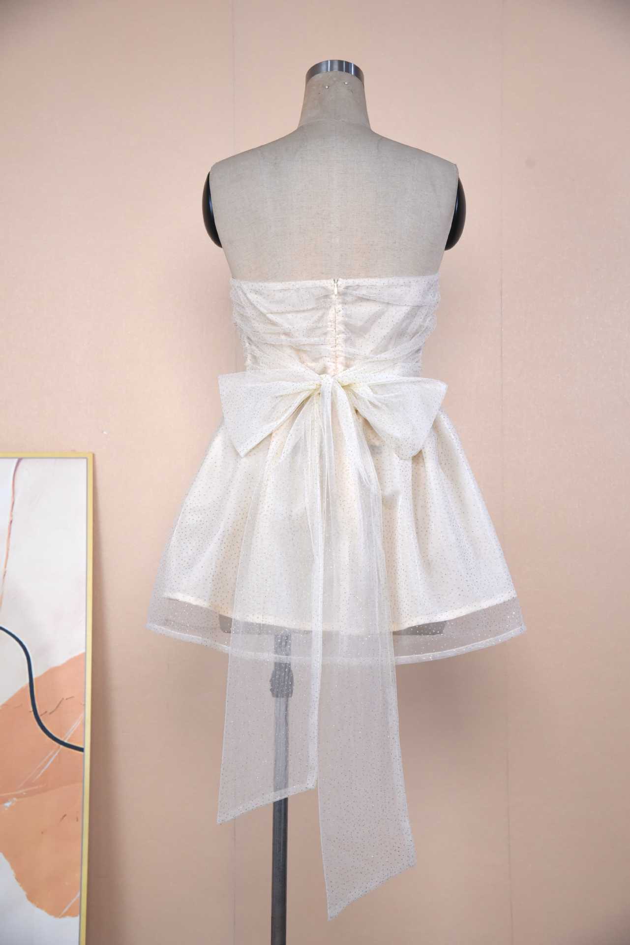 Tube Top Lace Dress With Back Bow-knot Summer Fashion Temperament Mesh Stitching Off-neck Short Skirt zybercart.com Fashion