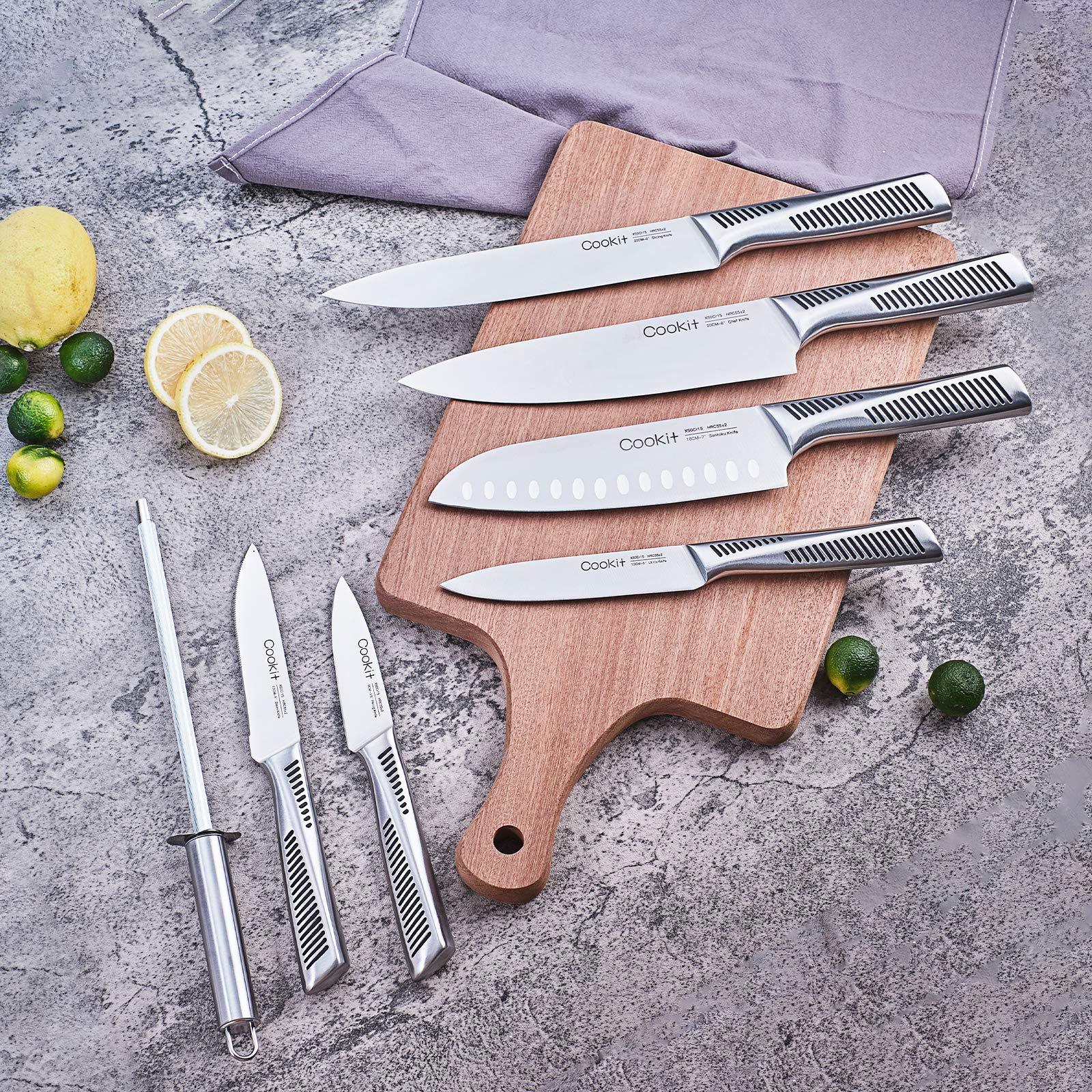 Kitchen Knife Set, 15 Piece Knife Sets with Block, Chef Knives with Non-Slip German Stainless Steel Hollow Handle Cutlery Set with Multifunctional Scissors Knife Sharpener  Amazon Platform Banned zybercart.com Extras
