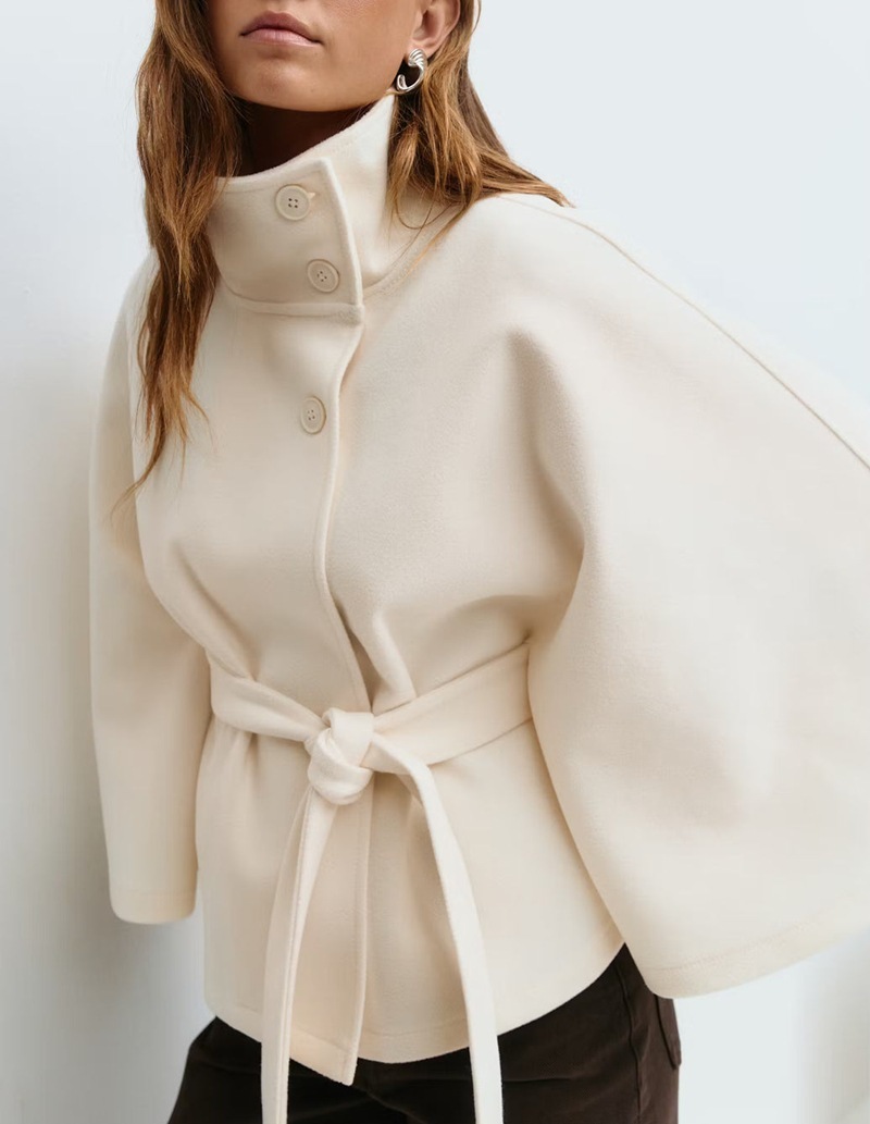 Winter High Neck Batwing Sleeve Coat With Belt Fashion Loose Elegant Button Top Trench Coat For Women Clothing zybercart.com Women's