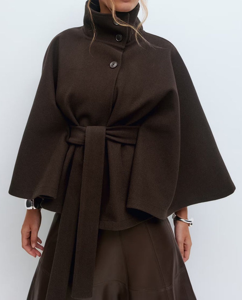 Winter High Neck Batwing Sleeve Coat With Belt Fashion Loose Elegant Button Top Trench Coat For Women Clothing zybercart.com Women's