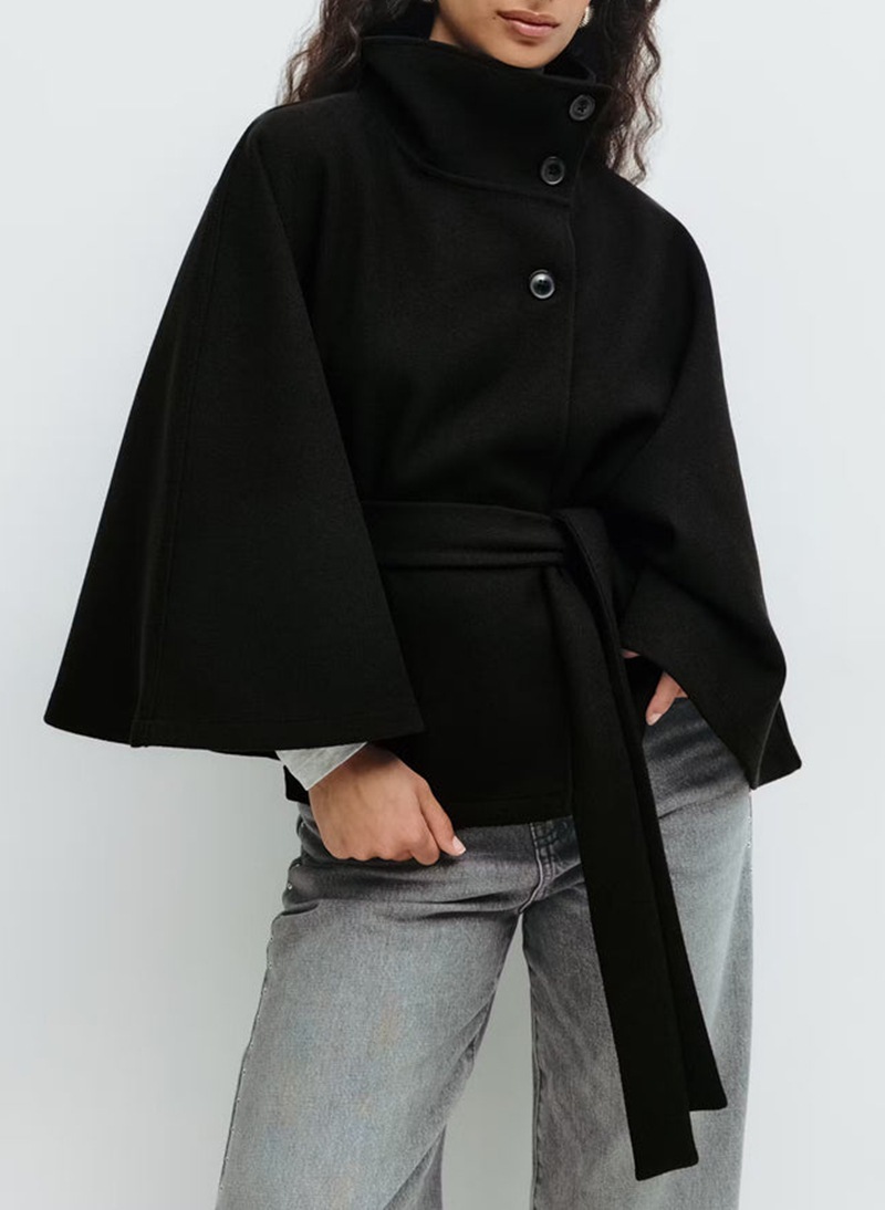 Winter High Neck Batwing Sleeve Coat With Belt Fashion Loose Elegant Button Top Trench Coat For Women Clothing zybercart.com Women's