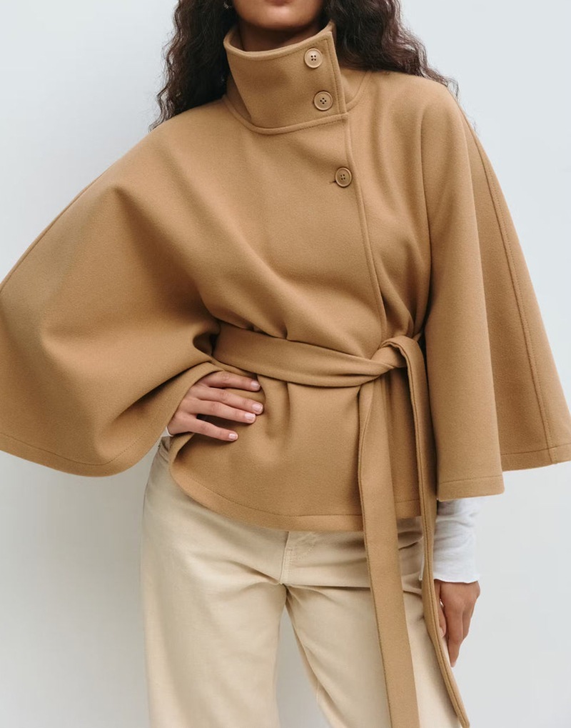 Winter High Neck Batwing Sleeve Coat With Belt Fashion Loose Elegant Button Top Trench Coat For Women Clothing zybercart.com Women's