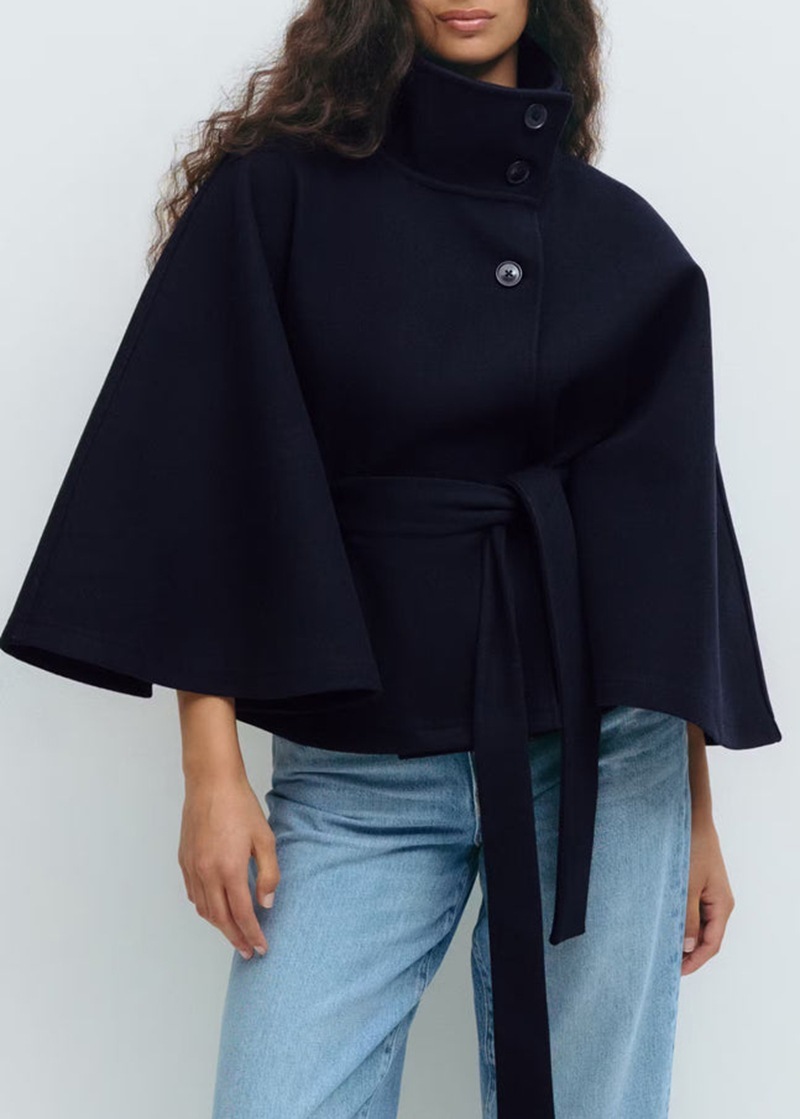 Winter High Neck Batwing Sleeve Coat With Belt Fashion Loose Elegant Button Top Trench Coat For Women Clothing zybercart.com Women's