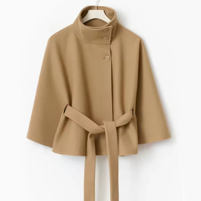 Winter High Neck Batwing Sleeve Coat With Belt Fashion Loose Elegant Button Top Trench Coat For Women Clothing zybercart.com Women's